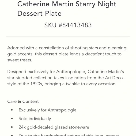 Anthropologie Catherine Martin Starry Night Dessert Plate NWT Green 2 Available - Picture 3 of 7